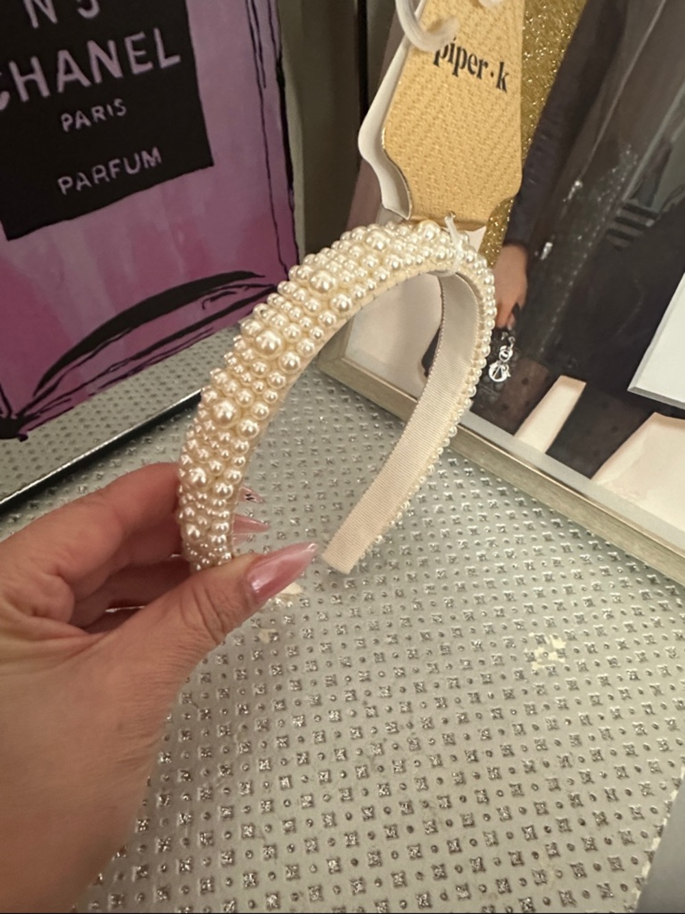 Piper Pearl Beaded Padded Headband - Ivory